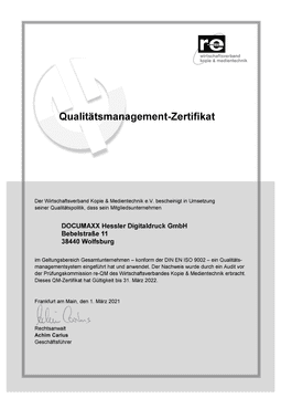 RE Qualitätsmanagement Zertifikat Druckerei